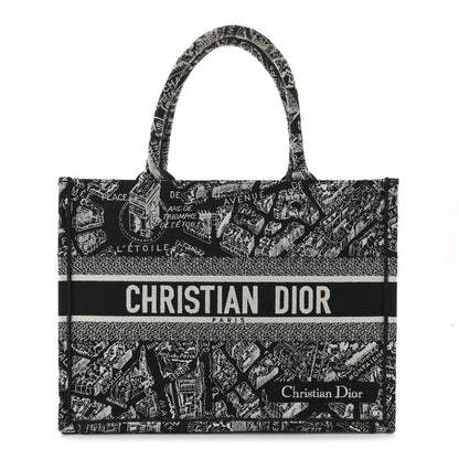 Christian Dior Canvas Embroidered Medium Plan De Paris Book Tote Black White 1 of 11