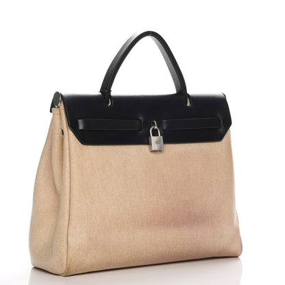 Hermes Toile Vache Calfskin Herbag 30 PM Bag Natural Black 3 of 11