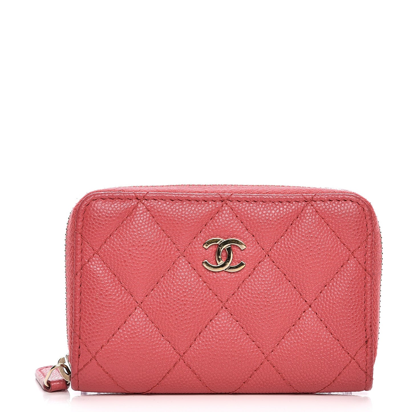Caviar Quilted Zip Coin Purse Dark Pink