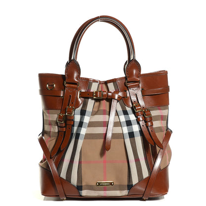 Burberry Bridle Calfskin House Check Large Whipstitch Tote Dark Tan 1 of 11