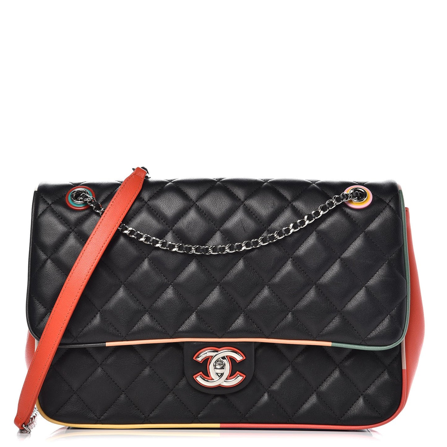 Lambskin Quilted Jumbo Cuba Color Flap Black