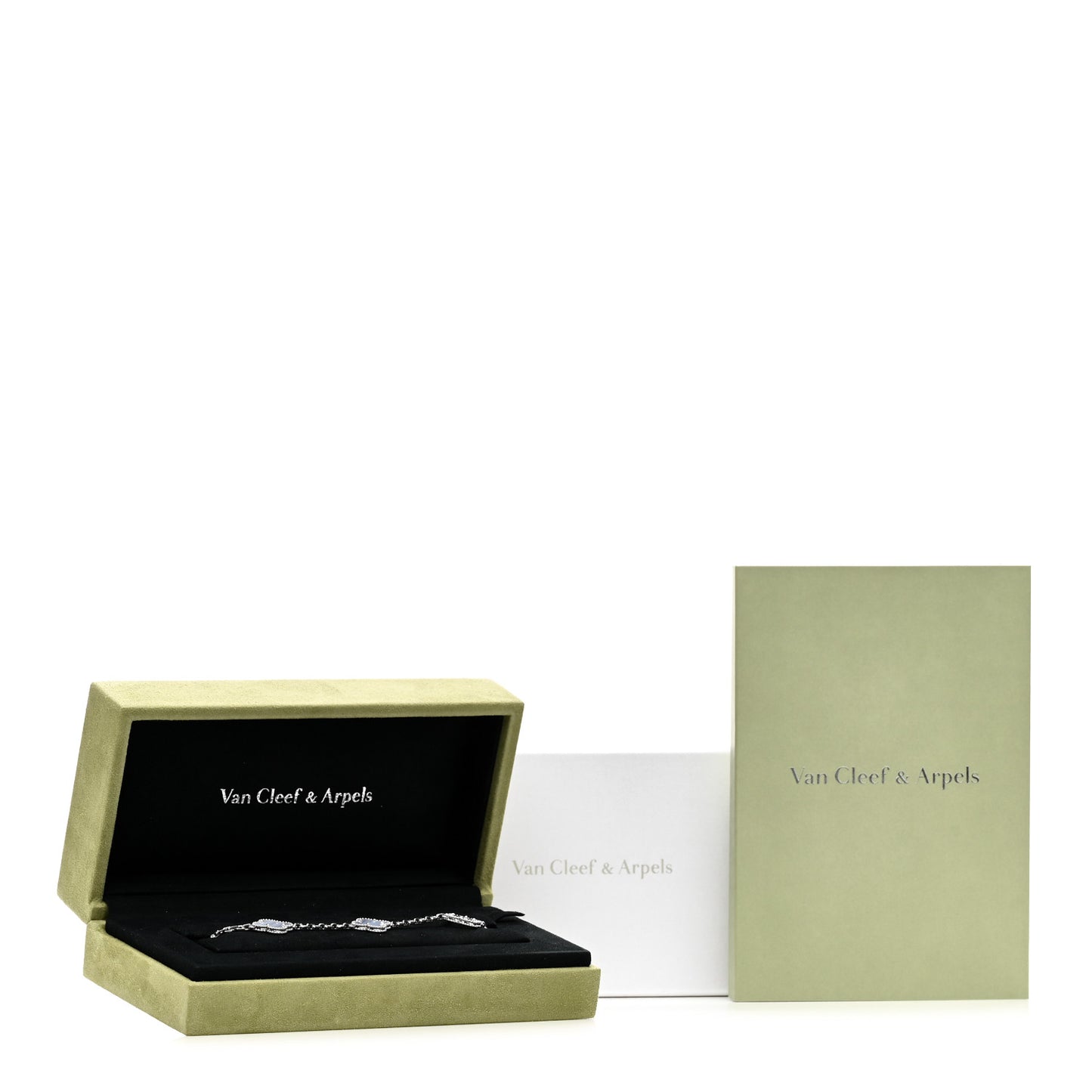 18K White Gold Chalcedony 5 Motifs Vintage Alhambra Bracelet