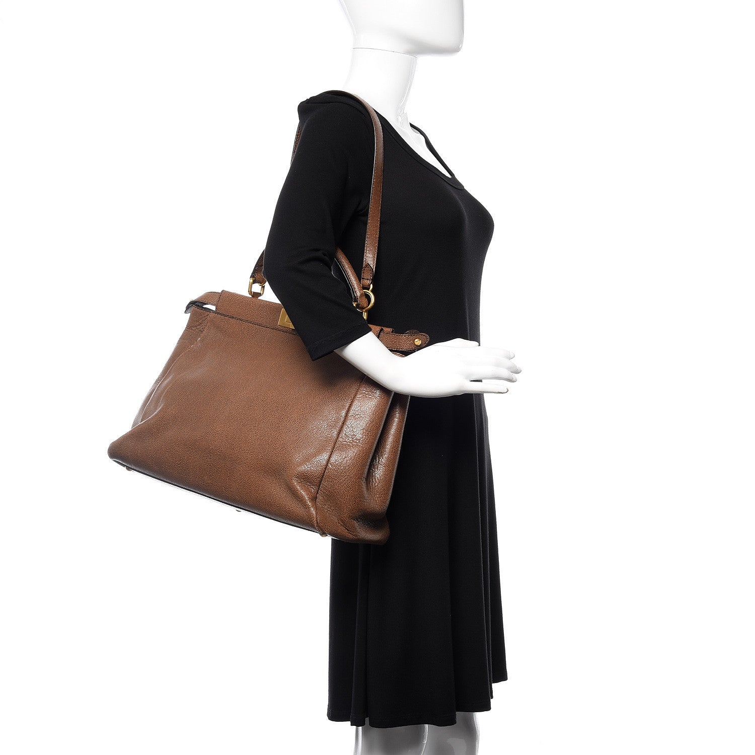 Fendi Patent Large Peekaboo Iconic Satchel Brown 2 of 14