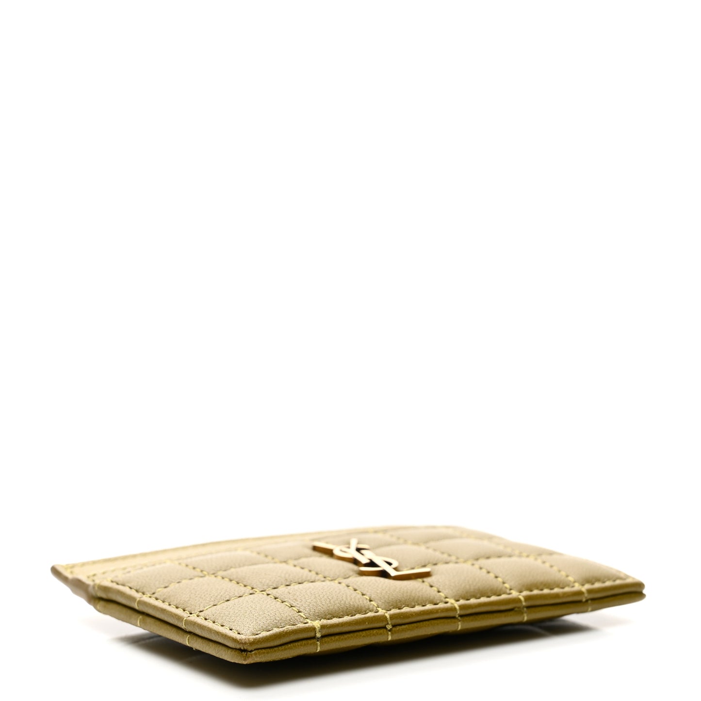 Lambskin Quilted Cassandre Credit Card Case Olive Drab