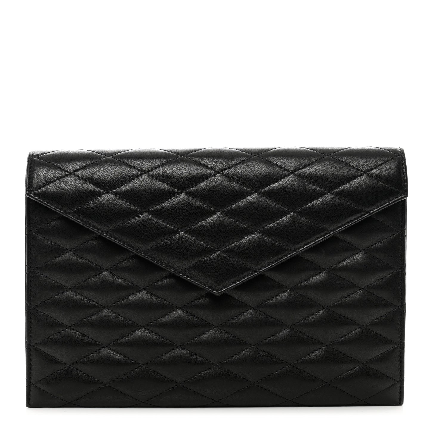 Lambskin Quilted Sade Envelope Clutch Black