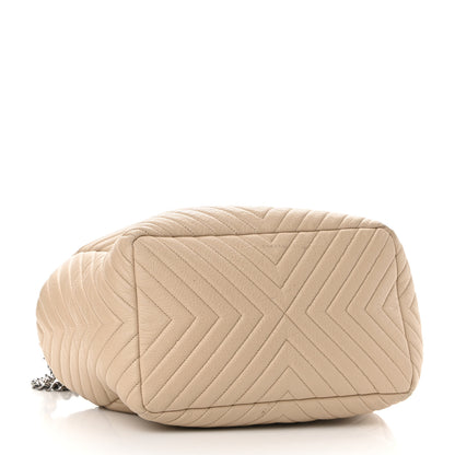 Chanel Deerskin Chevron Large CC Chain Bucket Drawstring Bag Beige 4 of 12