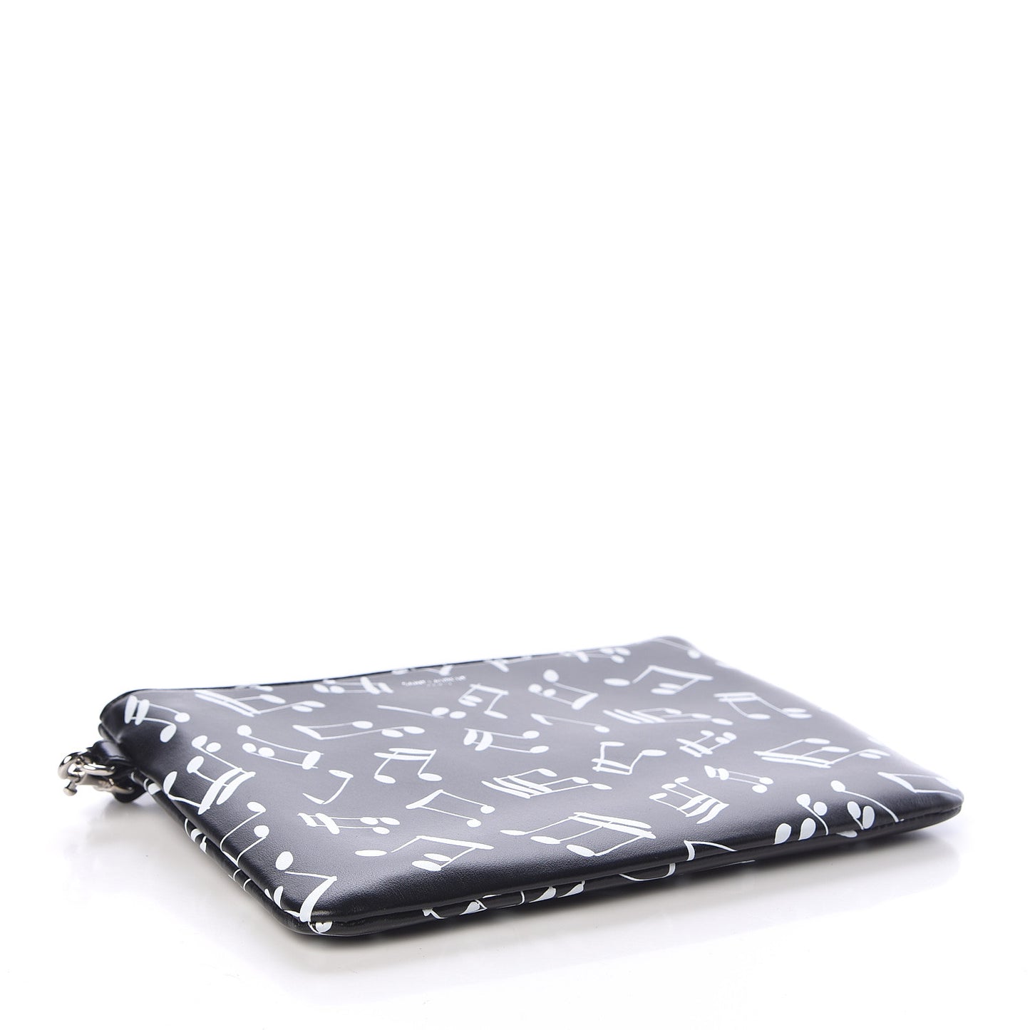 Calfskin Musical Notes Zip Pouch Black