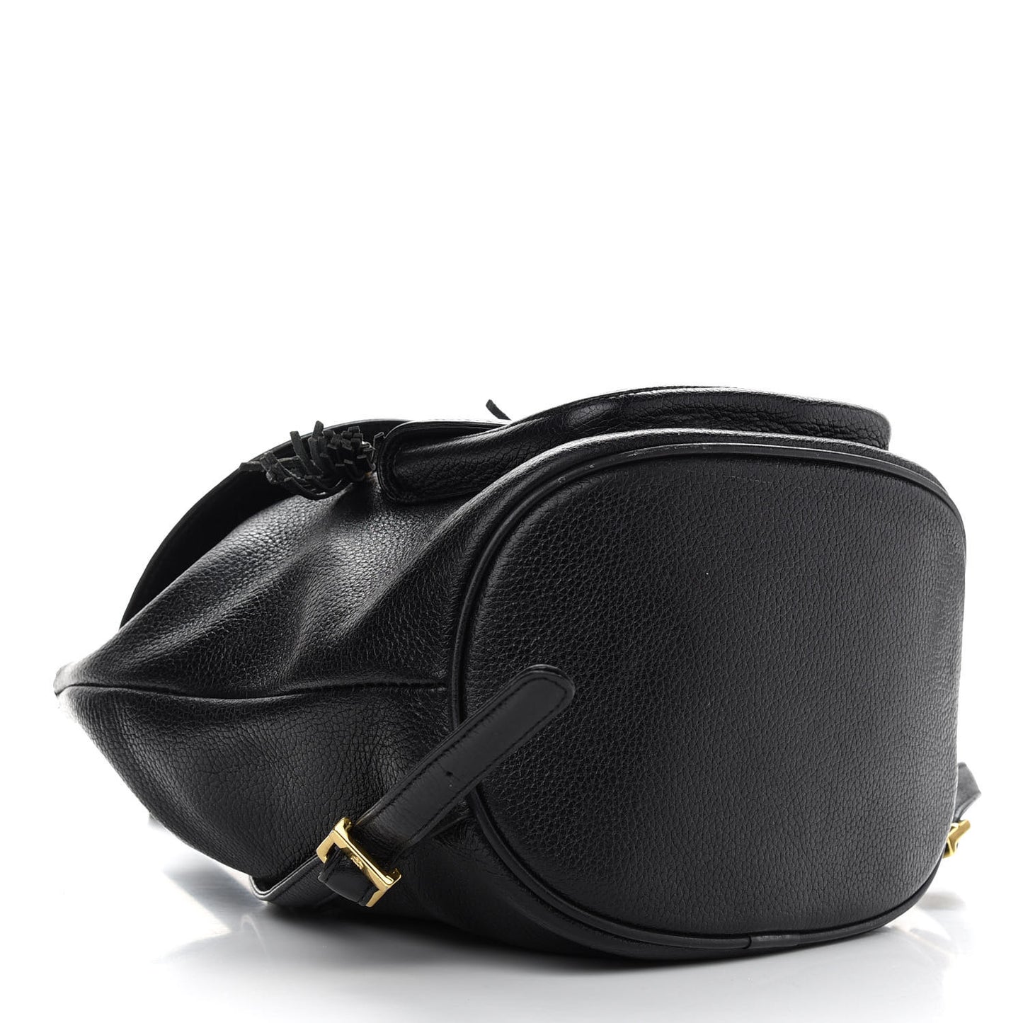 Grained Calfskin Studded Drawstring Backpack Black
