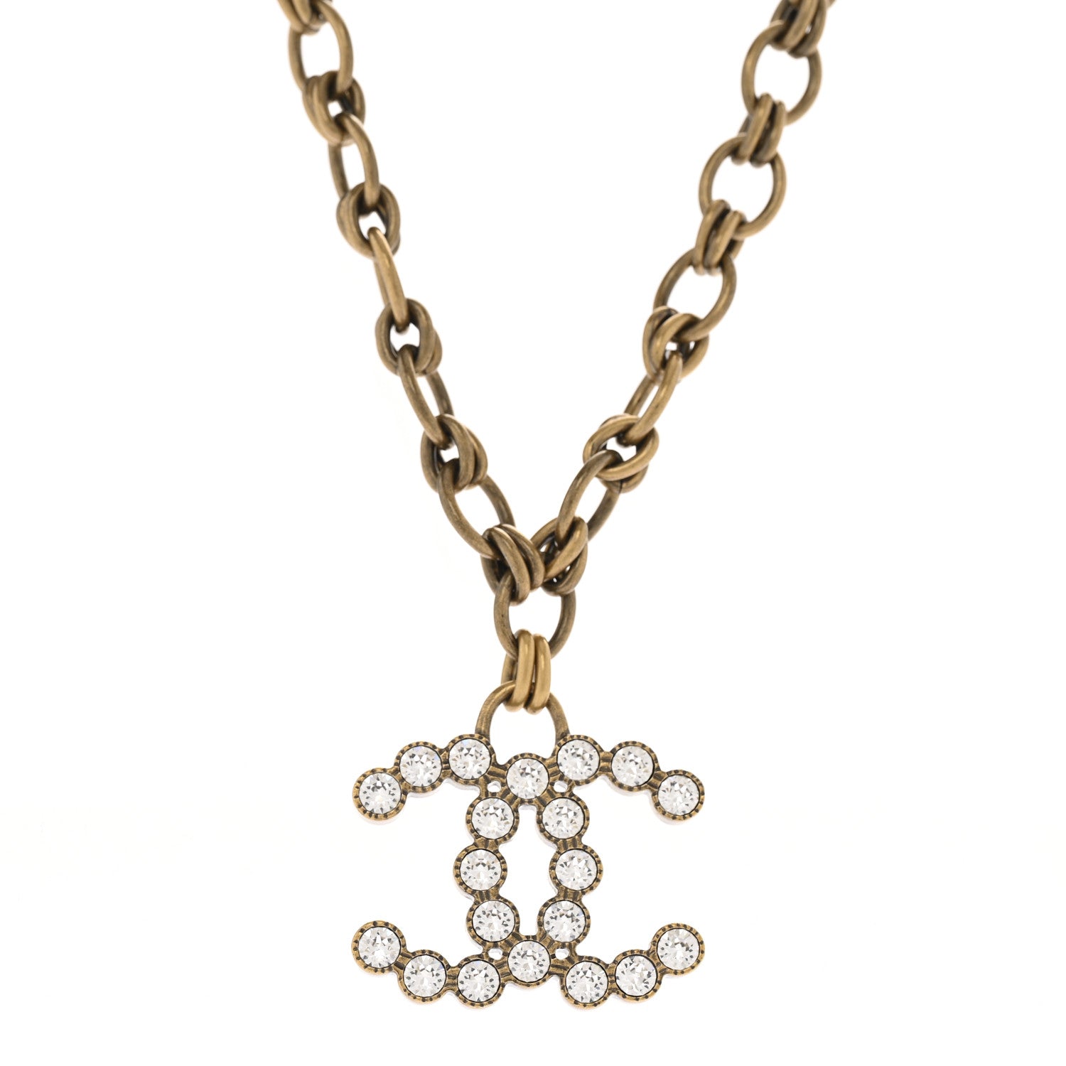 Chanel Crystal Chain Link CC Necklace Gold 4 of 6
