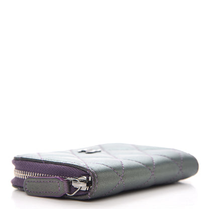 Chanel Metallic Lambskin Quilted Zip Around Coin Purse Wallet Dark Purple 4 of 7