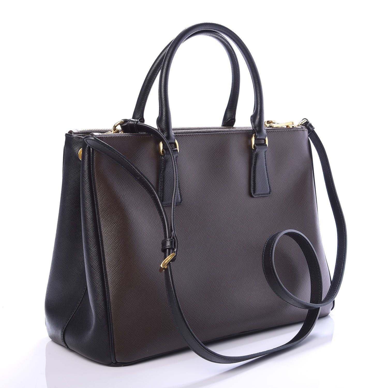 Prada Saffiano Lux Bi-Color Medium Galleria Double Zip Tote Caffe Black 3 of 10
