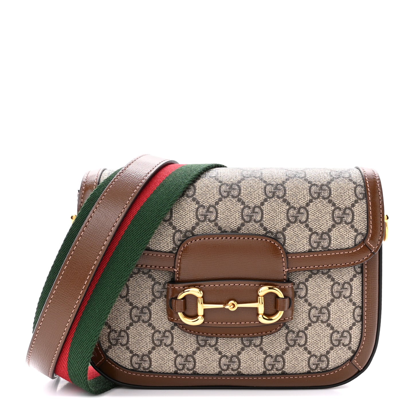 GG Supreme Monogram Web Mini Horsebit 1955 Shoulder Bag Beige Brown Sugar