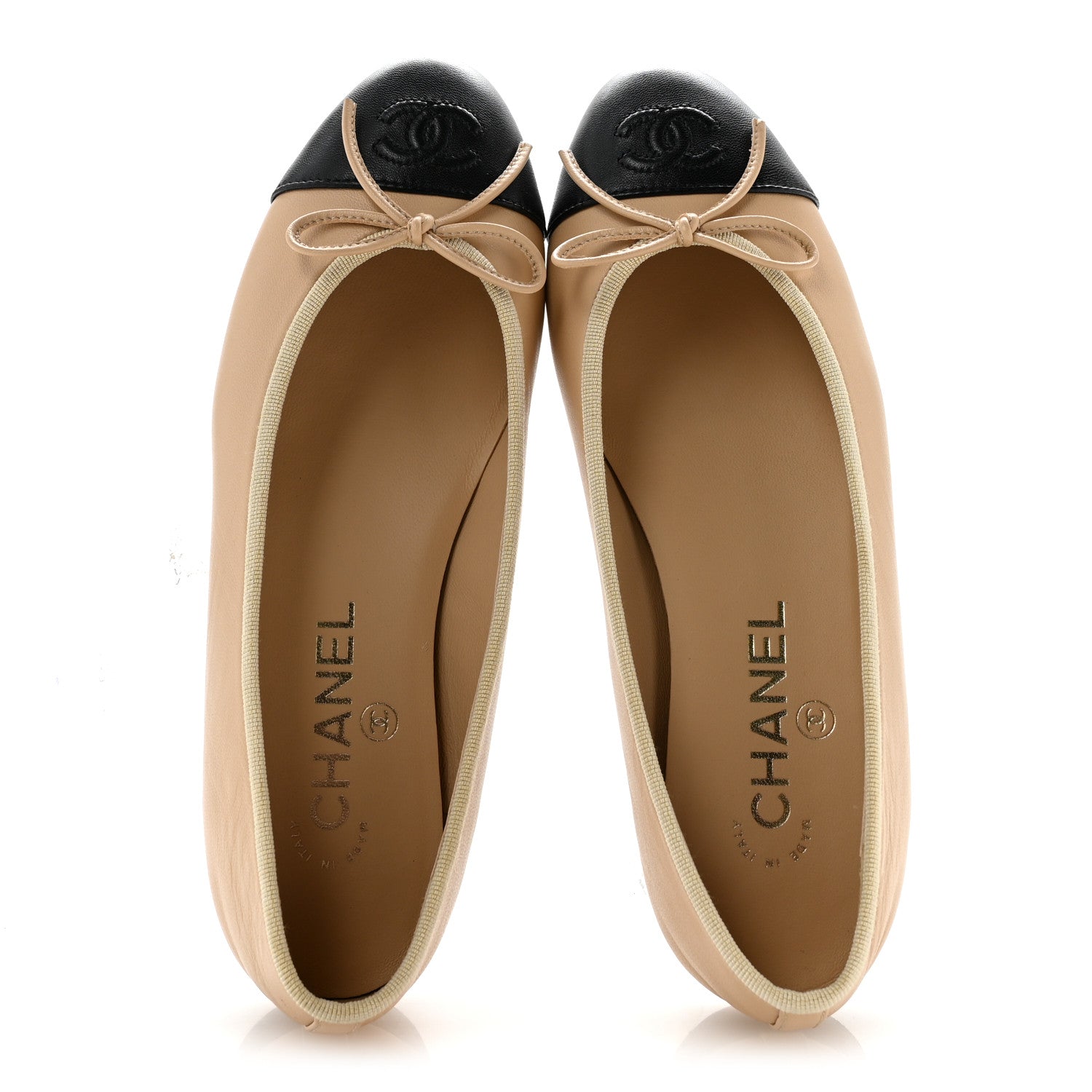 Chanel Lambskin Cap Toe CC Ballerina Flats 36.5 Beige Black 2 of 10