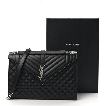Saint Laurent Grain De Poudre Textured Mixed Matelasse Large Triquilt Monogram Satchel Black 10 of 10
