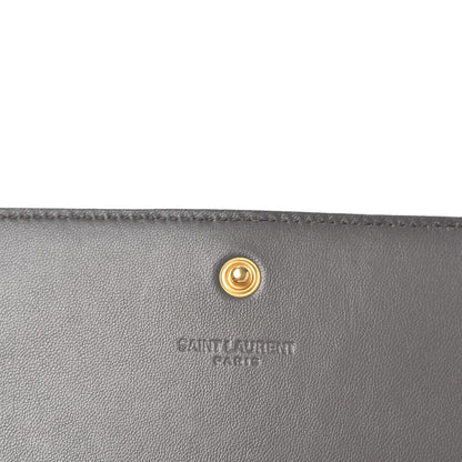 Saint Laurent Calfskin Crocodile Embossed Classic Large Flap Wallet Fog 6 of 7