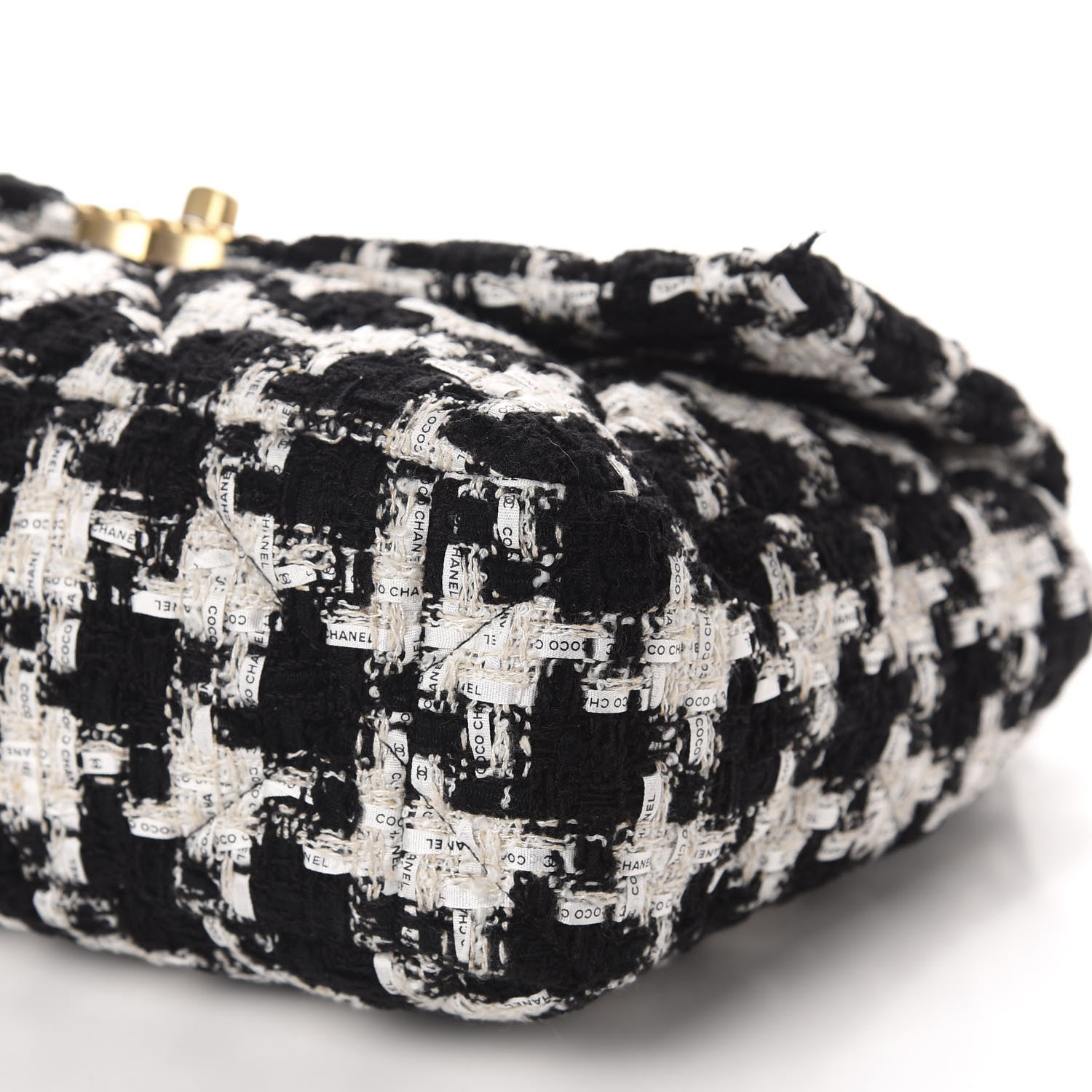 Chanel Tweed Quilted Large 19 Flap Black Ecru White 7 of 12