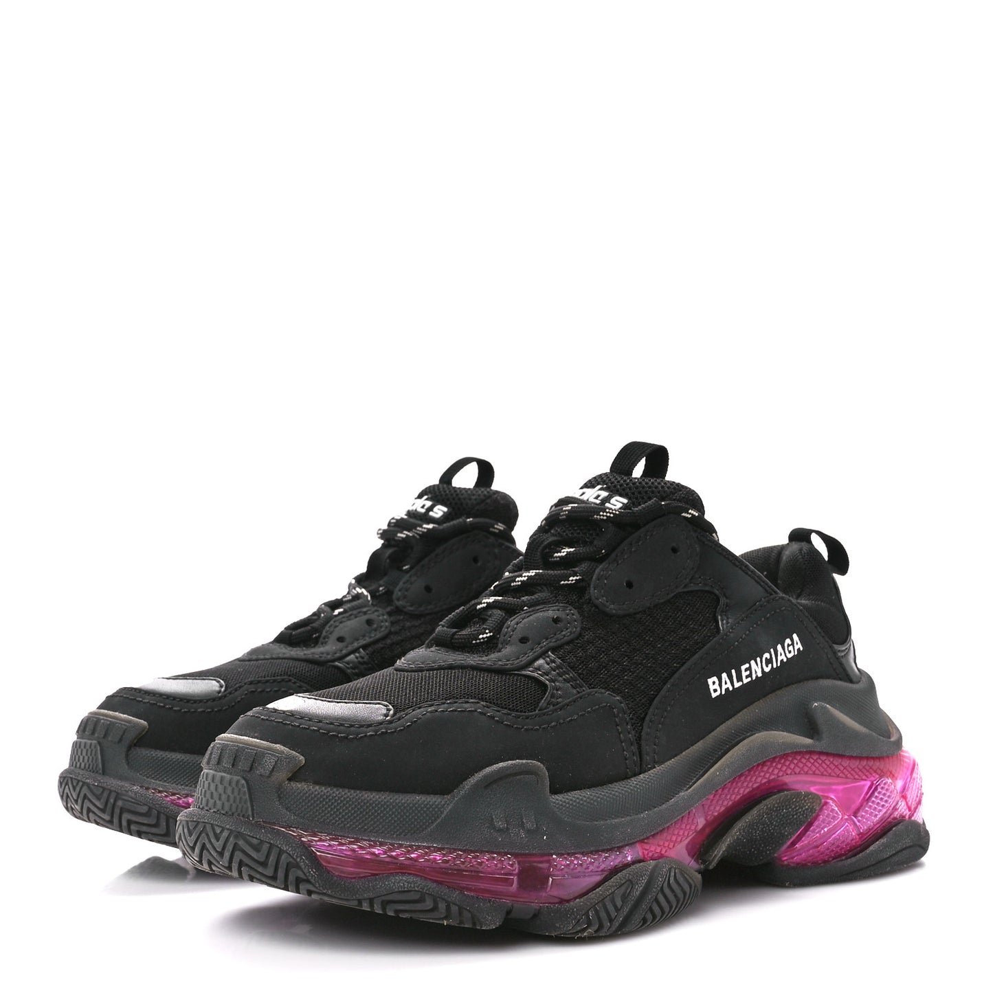 Fabric Mesh Clear Sole Womens Triple S Sneakers 38 Black Pink Neon