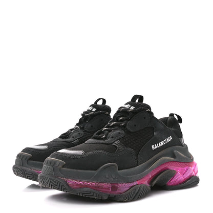 Balenciaga Fabric Mesh Clear Sole Womens Triple S Sneakers 38 Black Pink Neon 3 of 8