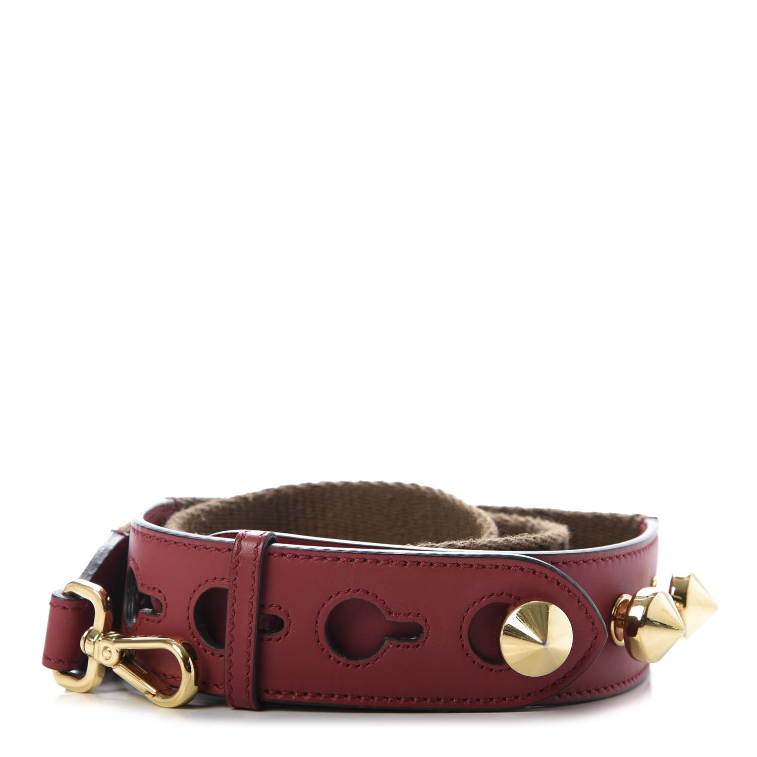 Fendi Ribbon Vitello Century FF 1974 Studded Strap You Fango Marrone Fragola 1 of 3