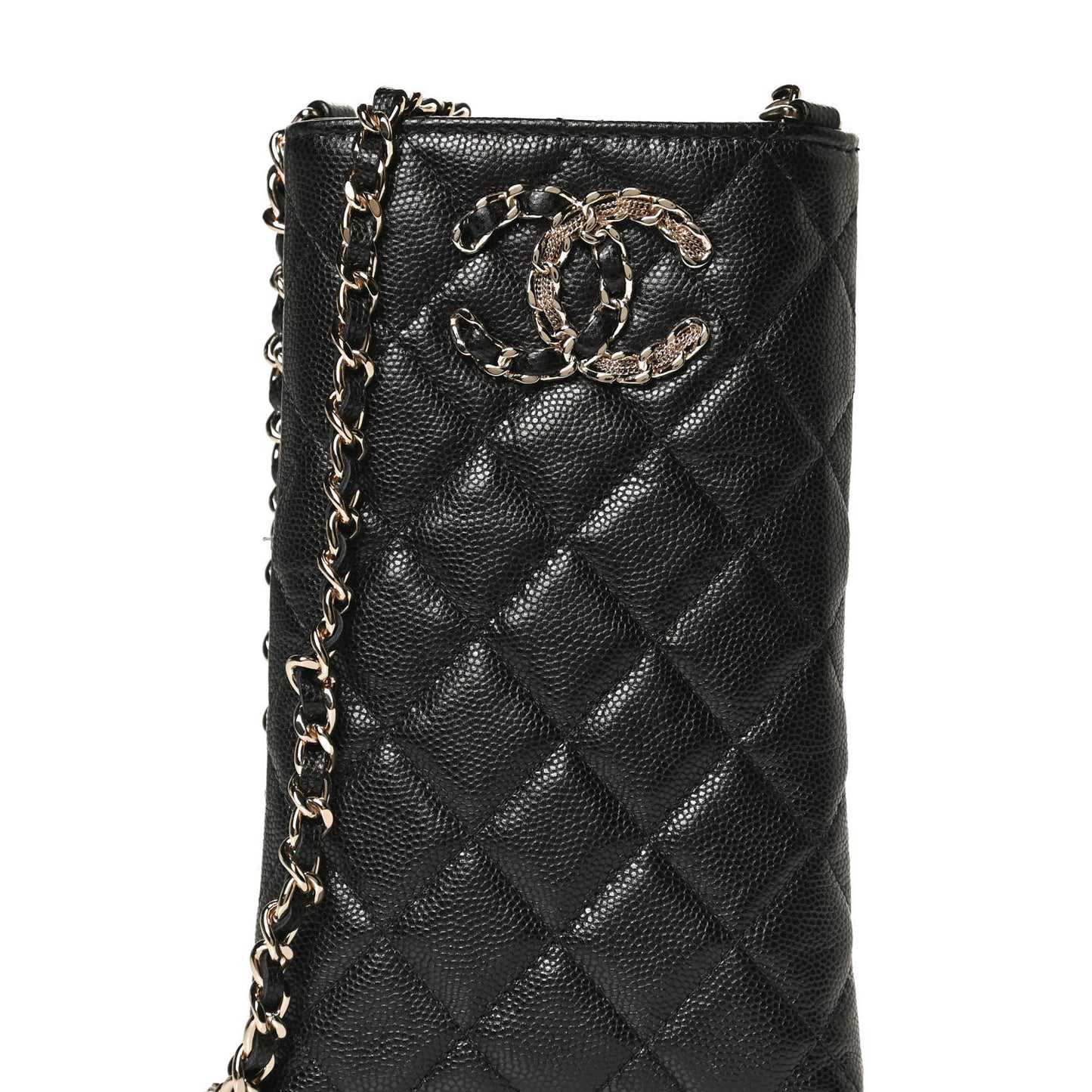 Caviar Quilted French New Wave Phone Holder With Chain Black