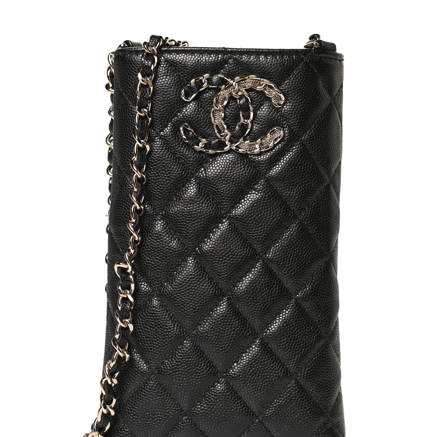 Chanel Caviar Quilted French New Wave Phone Holder With Chain Black 9 of 13