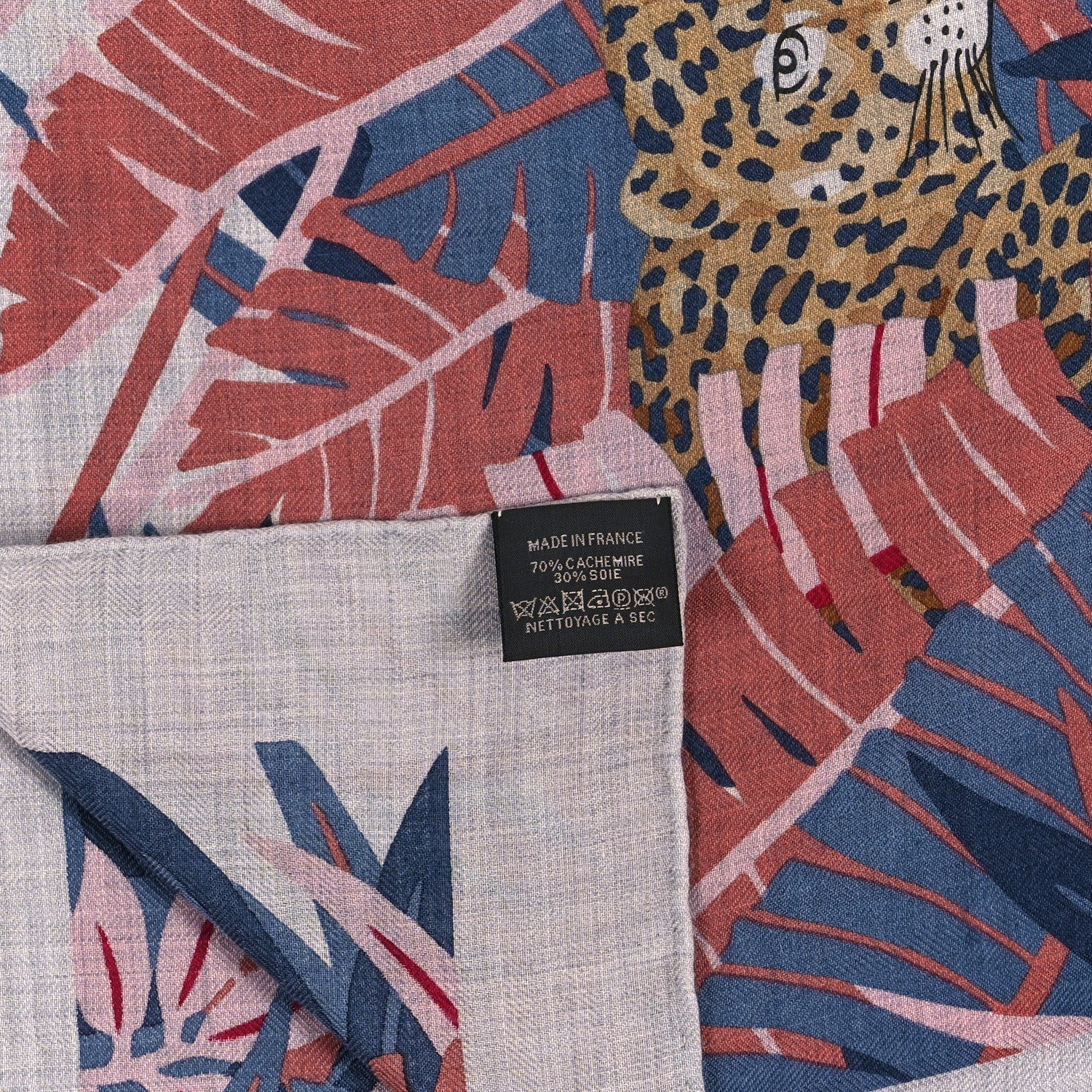 Hermes Cashmere Silk Les Douze Leopards Shawl 140 Gris Chine Rose White 3 of 3
