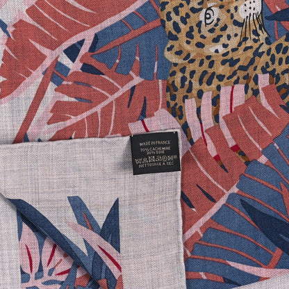 Hermes Cashmere Silk Les Douze Leopards Shawl 140 Gris Chine Rose White 3 of 3