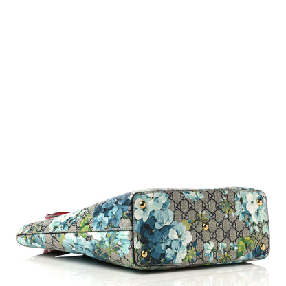 Gucci GG Supreme Monogram Blooms Medium Zippered Bucket Tote Beige Blue Navy Hibiscus Red 8 of 10