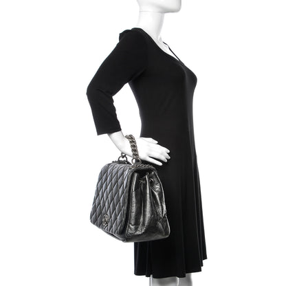 Chanel Metallic Aged Calfskin Quilted Large Pondichery Flap Dark Grey 3 of 10