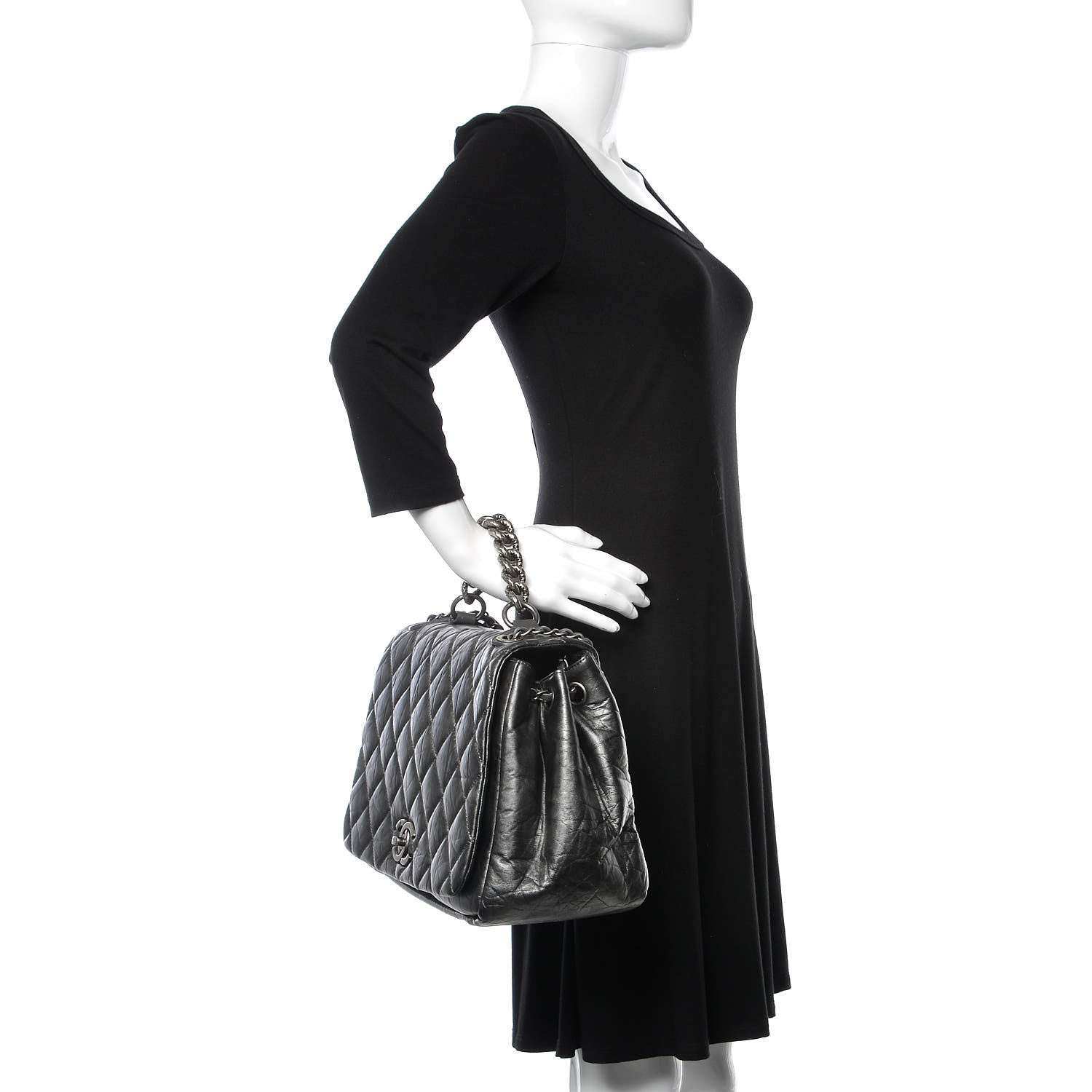 Chanel Metallic Aged Calfskin Quilted Large Pondichery Flap Dark Grey 3 of 10