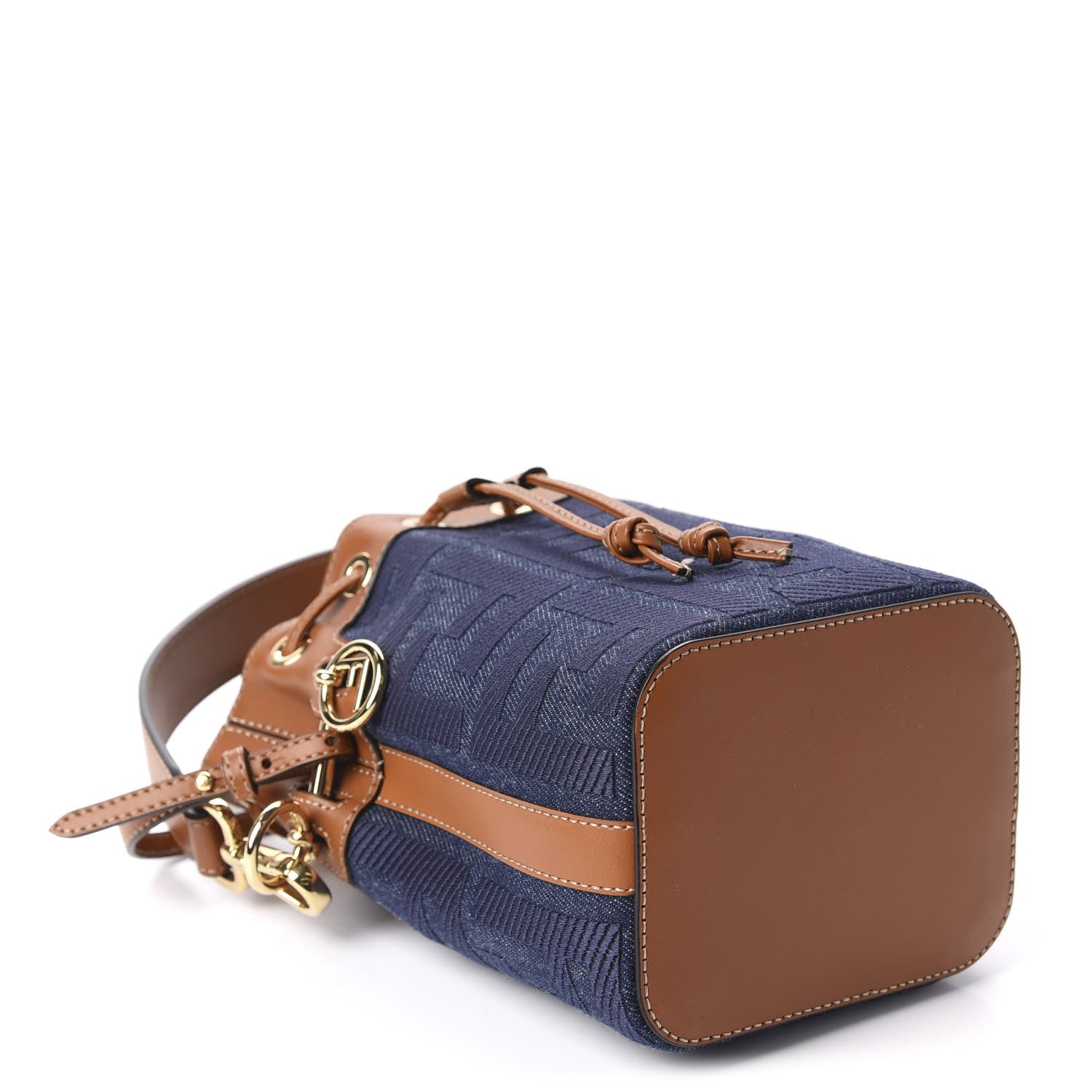 Fendi Denim Vitello King F is Fendi FF Embroidered Mini Mon Tresor Bucket Bag Blue Cuoio 5 of 11