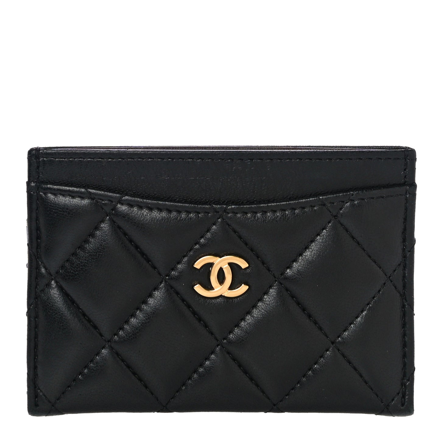 Lambskin Quilted Card Holder Black