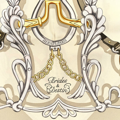 Hermes Silk Brides Et Destin Scarf 90 Vert Argile Kaki 2 of 3