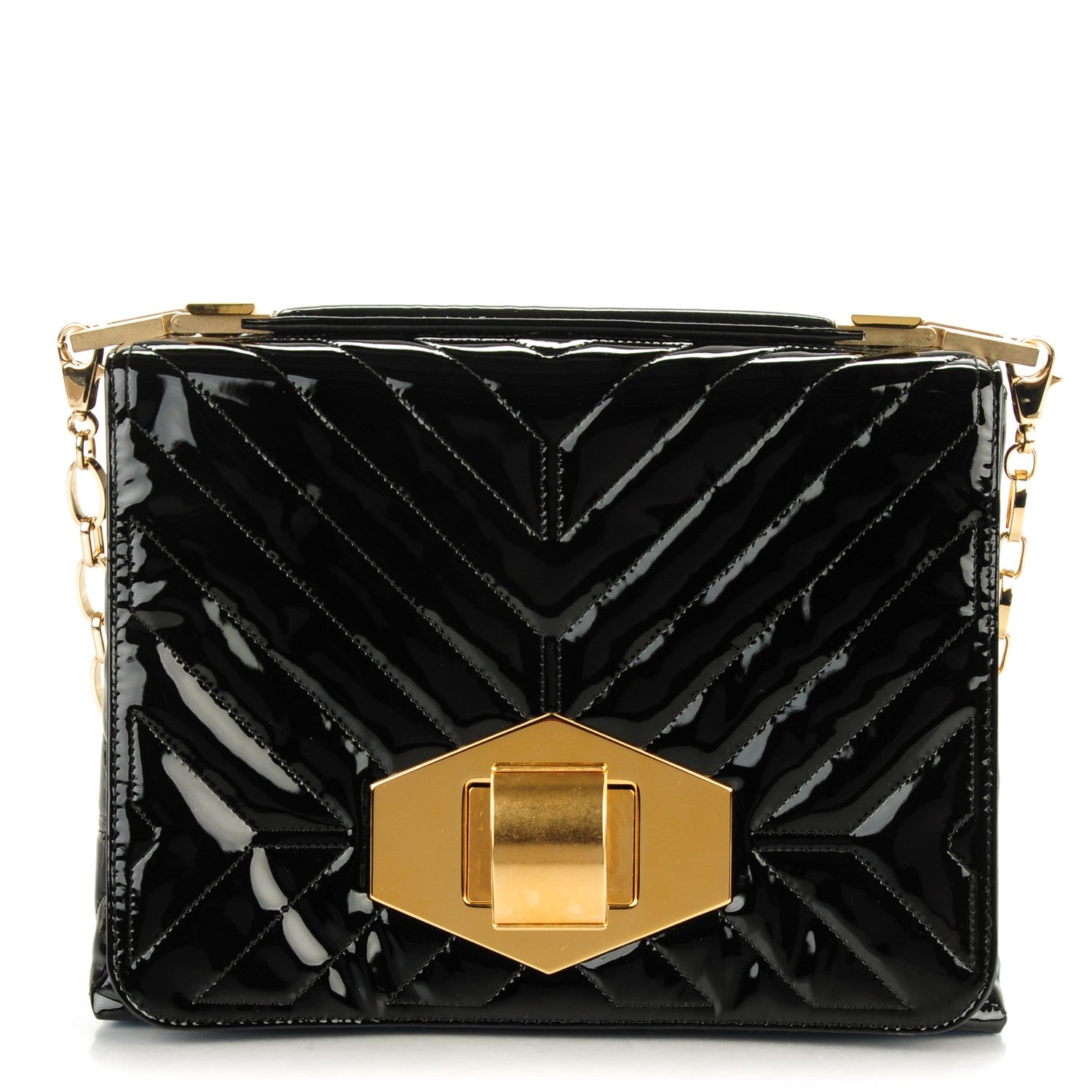 Lanvin Patent Chevron Quilted Shoulder Bag Black 1 of 6