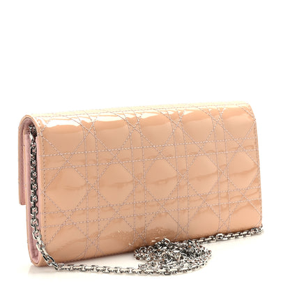 Christian Dior Patent Cannage Lady Dior Rendezvous Wallet On Chain Pink 3 of 9