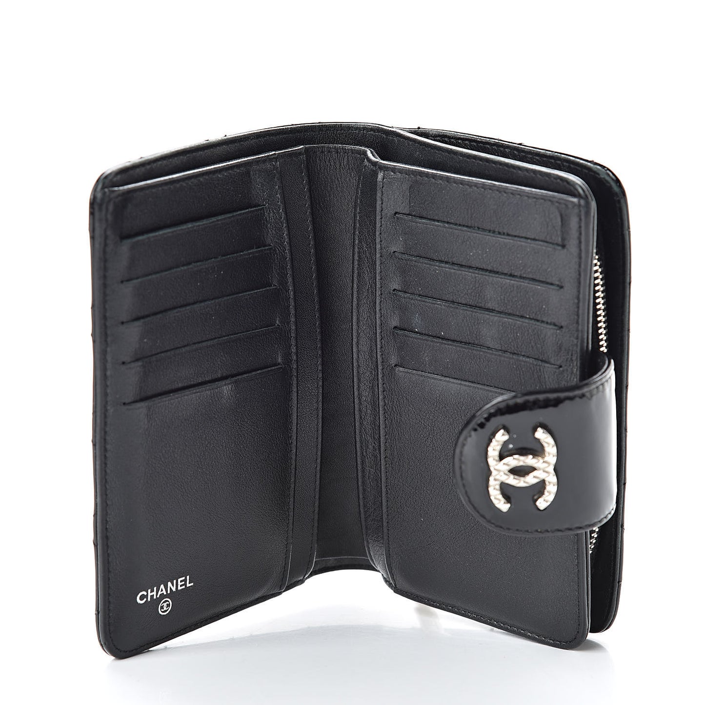 Patent Quilted Brilliant Zipped Pocket Wallet Black