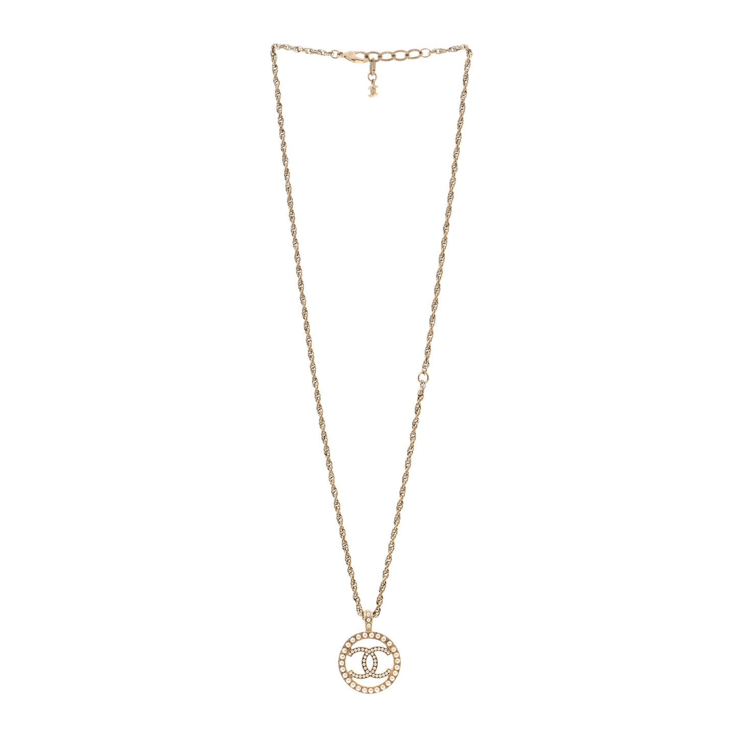 Pearl CC Round Pendant Necklace Gold