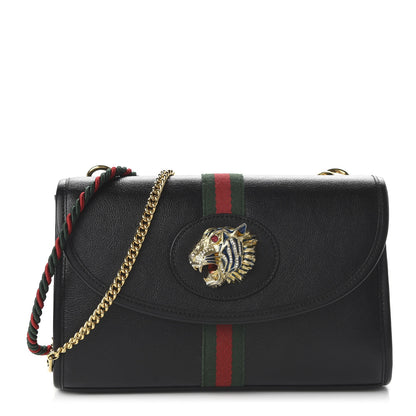 Gucci Textured Calfskin Web Small Rajah Slim Flap Shoulder Bag Black 2 of 21