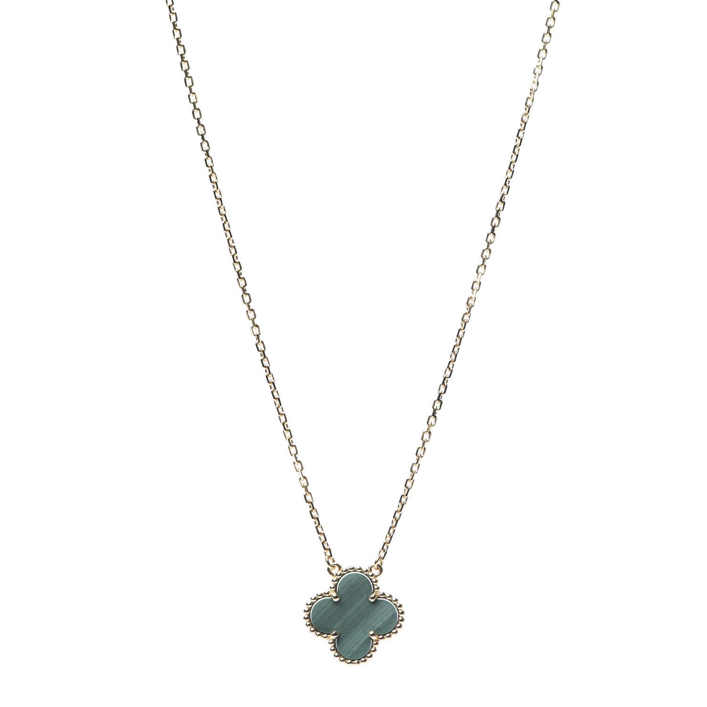 18K Yellow Gold Malachite Vintage Alhambra Pendant Necklace