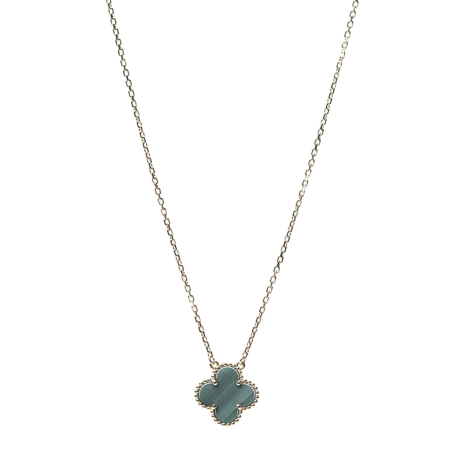 Van Cleef & Arpels 18K Yellow Gold Malachite Vintage Alhambra Pendant Necklace 1 of 7