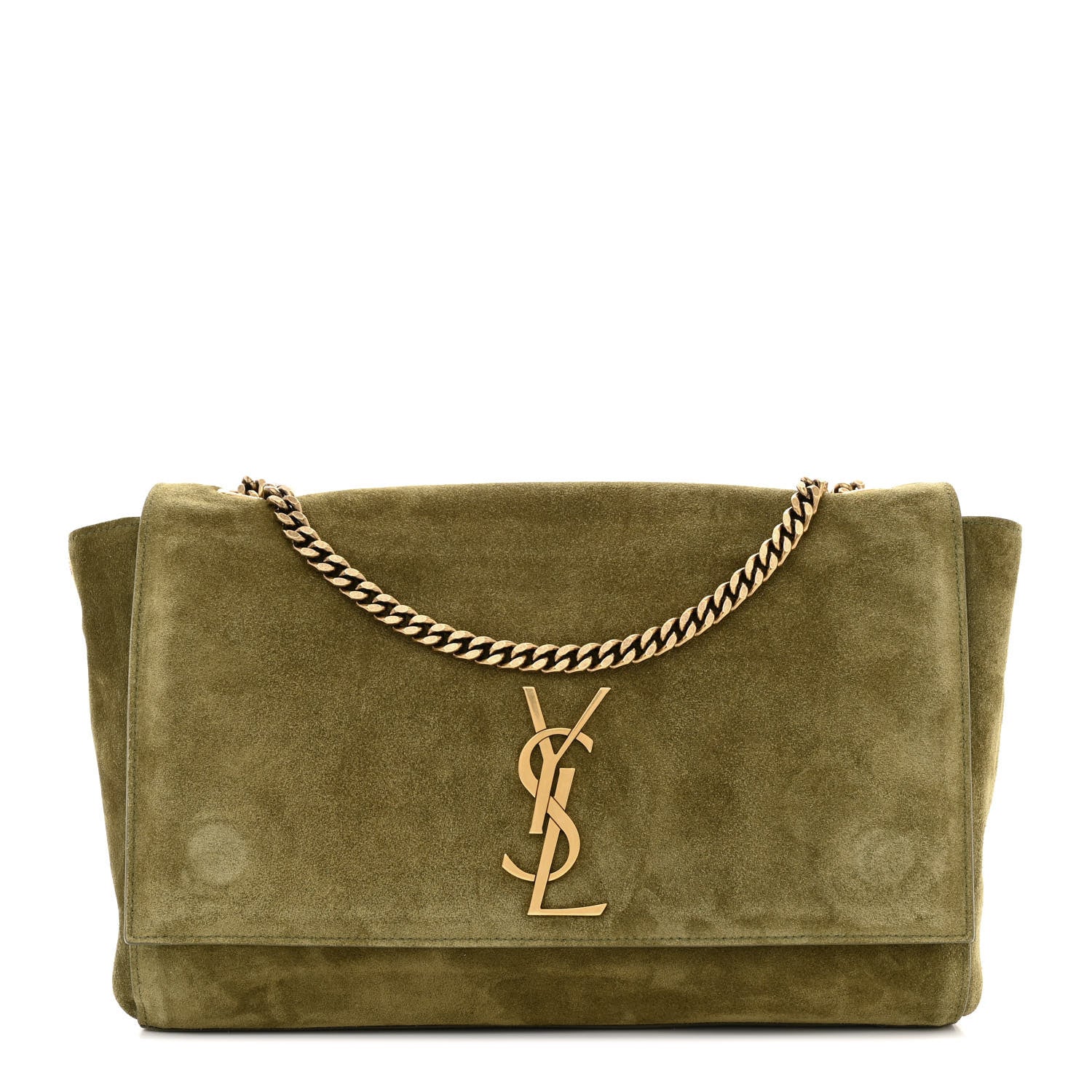 Saint Laurent Smooth Calfskin Suede Medium Reversible Monogram Kate Satchel Loden Green 3 of 17