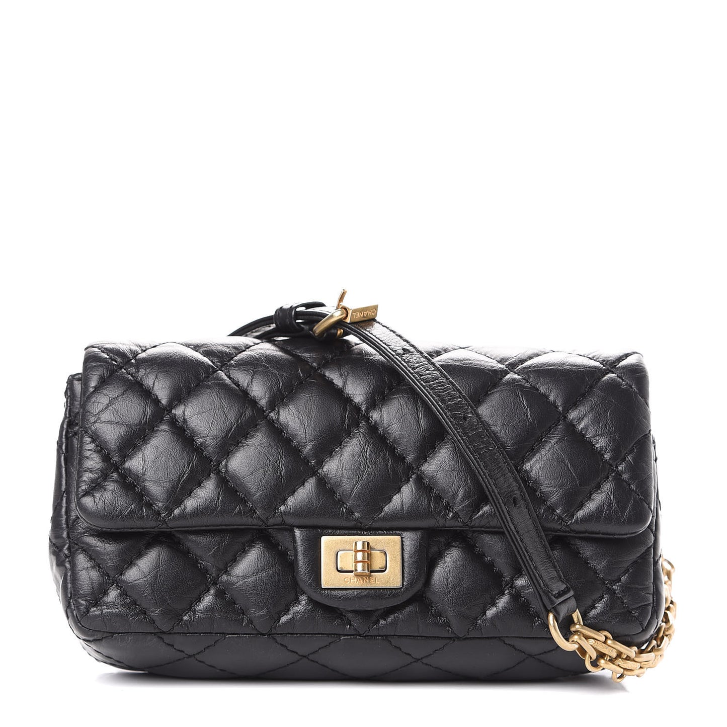 Aged Calfskin Quilted 2.55 Reissue Chain Waist Bag Black