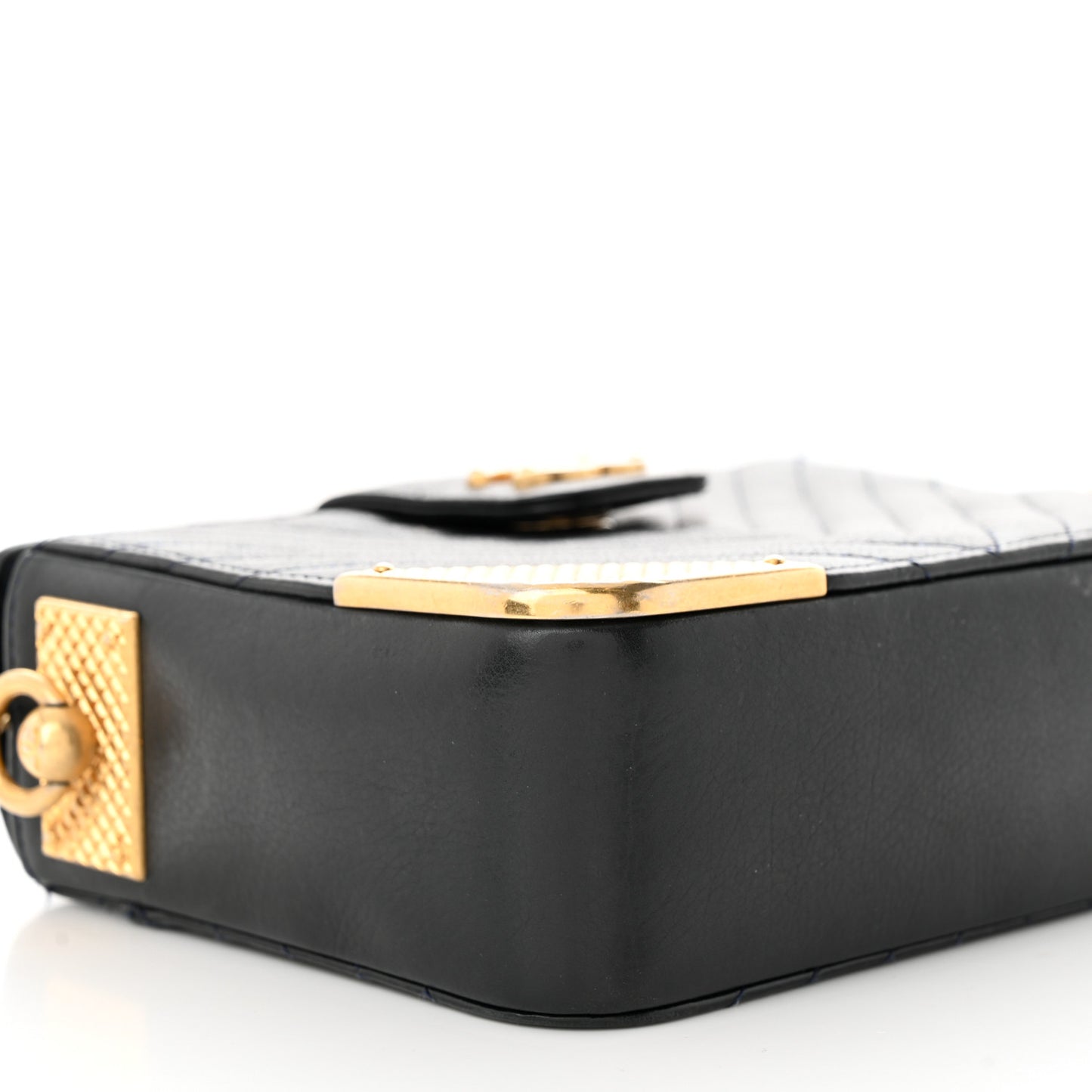 Calfskin Chevron Quilted Rock The Corner Minaudiere Bag Black
