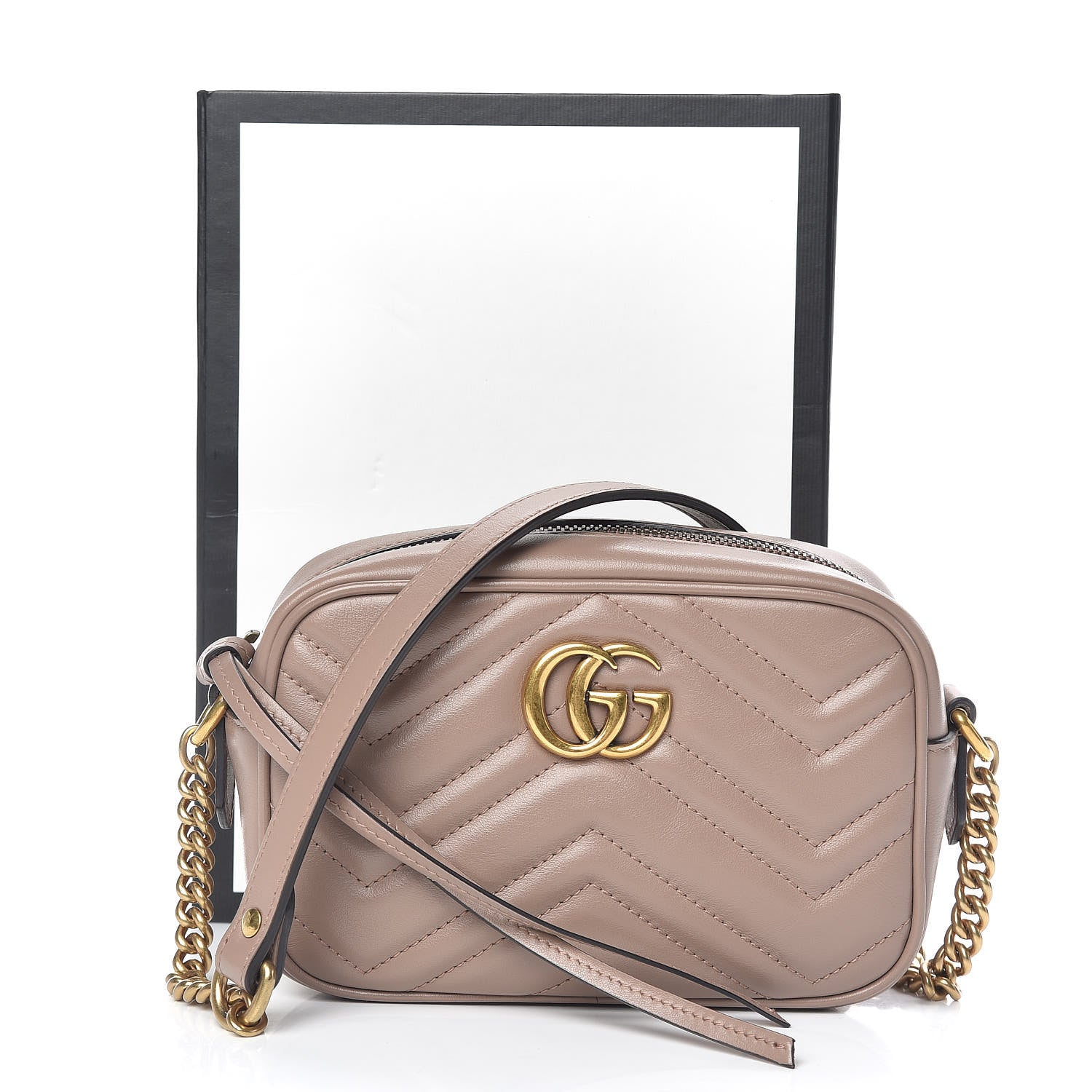 Gucci Calfskin Matelasse Mini GG Marmont Chain Shoulder Bag Nude 10 of 10