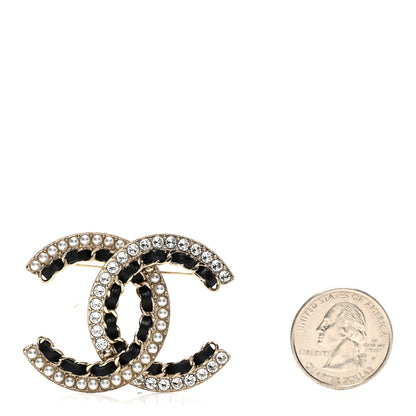 Chanel Lambskin Crystal Vintage Allure CC Chain Brooch Black Gold 3 of 6