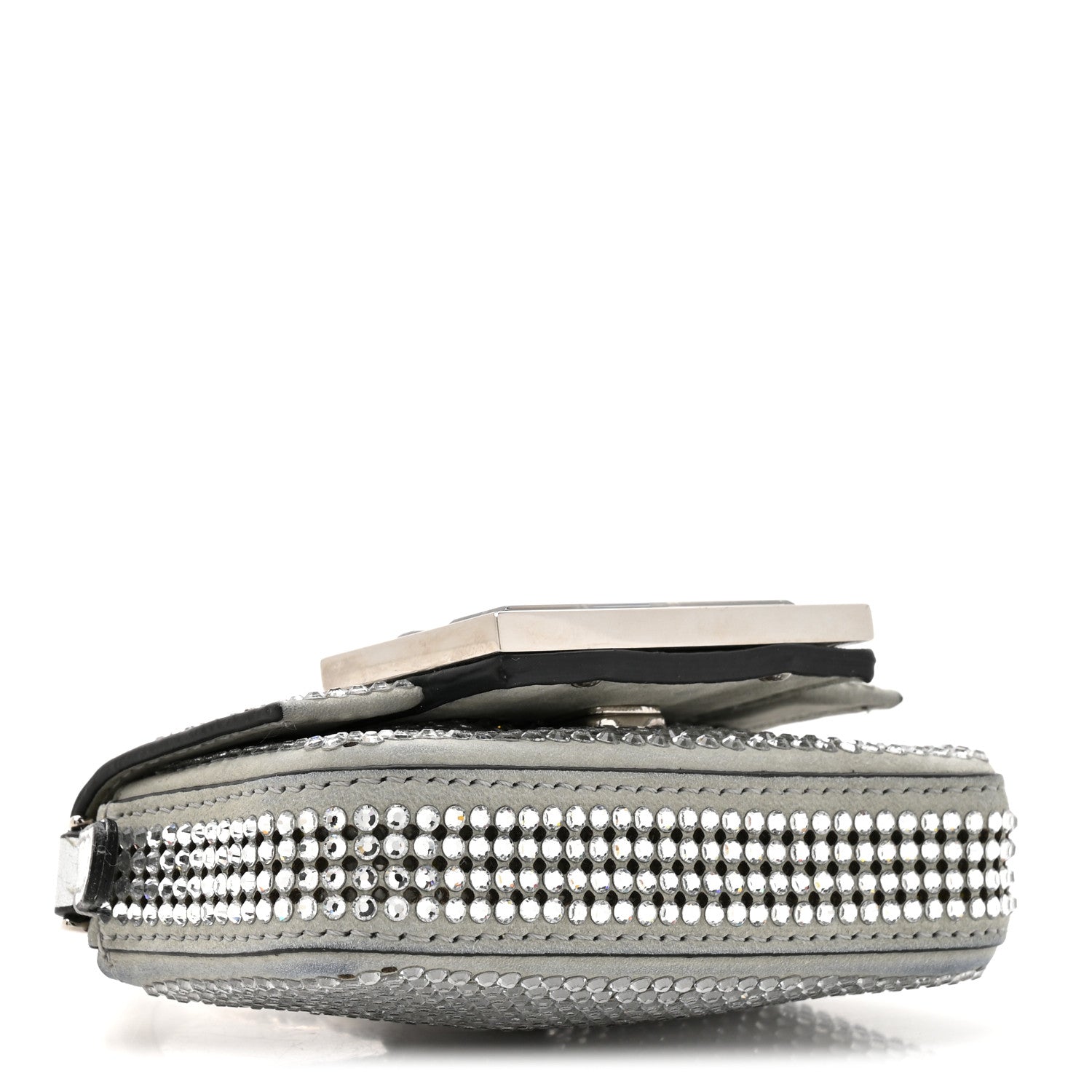 Fendi Nubuck Crystal Catalan Mirror Nano Maxi Buckle Baguette Charm Pietra Argento 4 of 11