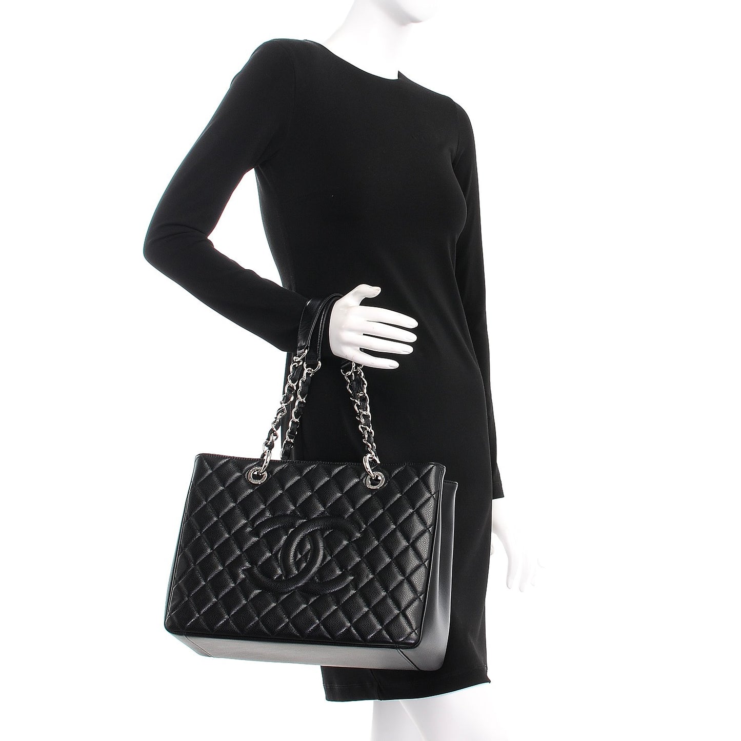 Caviar Quilted Grand Shopping Tote GST Black