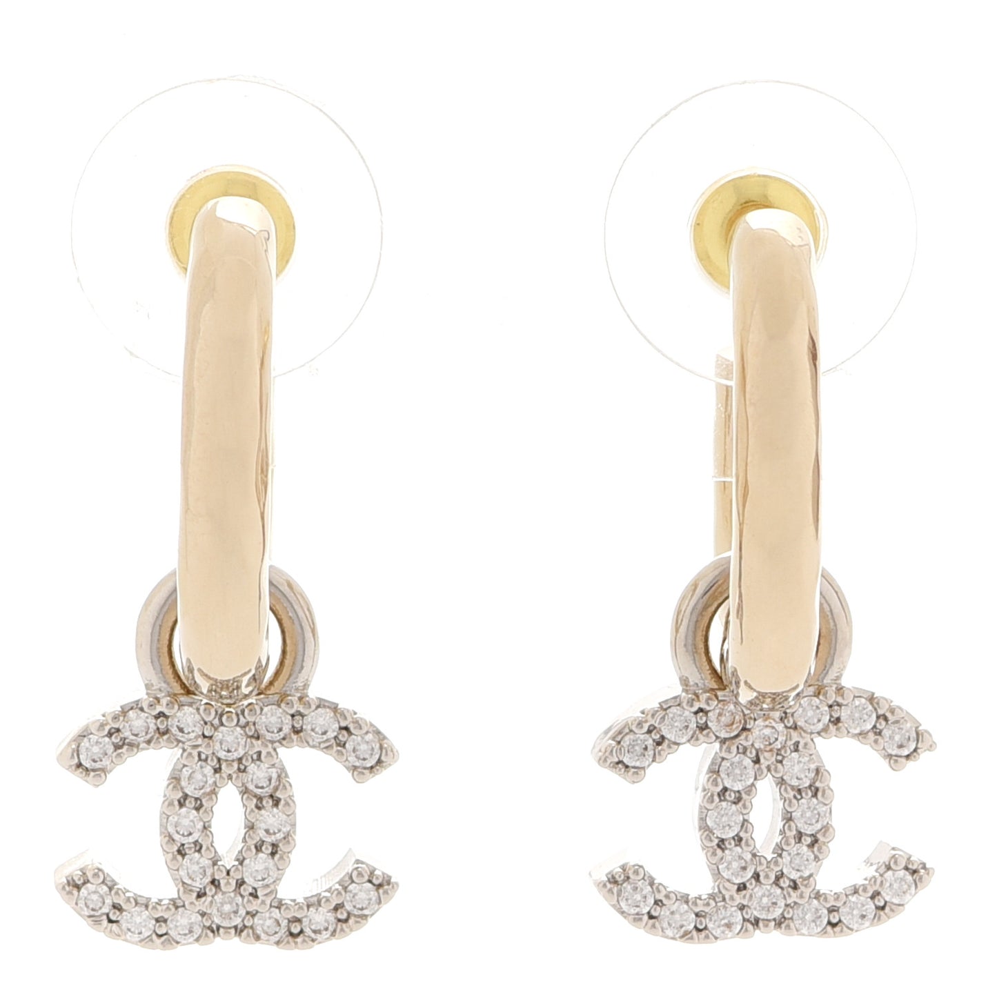 Metal Crystal CC Hoop Drop Earrings Gold