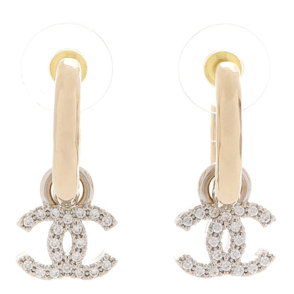 Chanel Metal Crystal CC Hoop Drop Earrings Gold 1 of 5