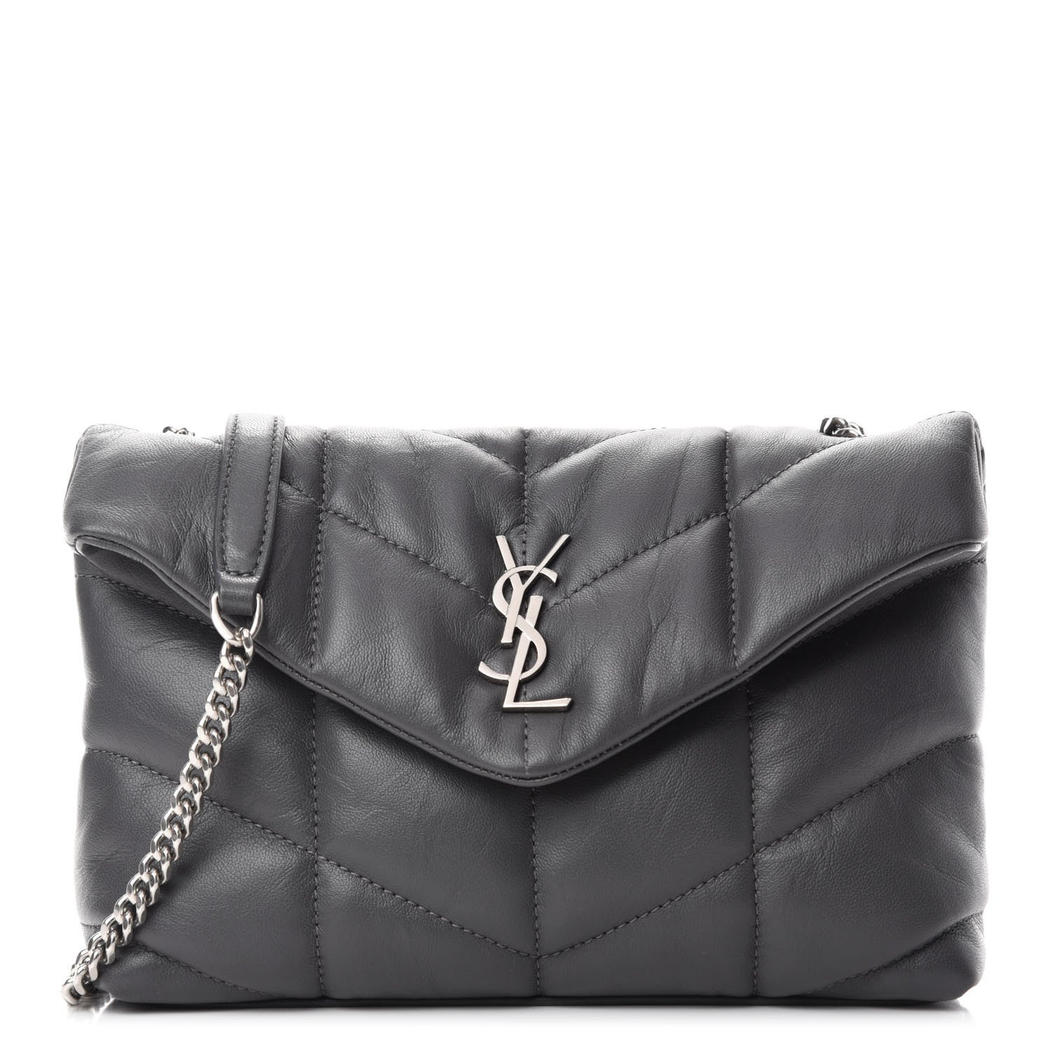 Saint Laurent Lambskin Quilted Toy Loulou Puffer Monogram Chain Satchel Storm 1 of 12